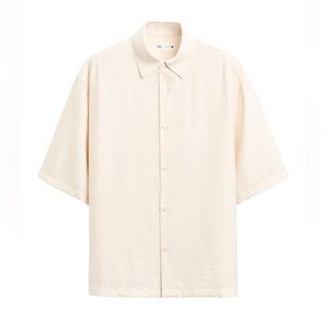 Zara Light Cream Short-Sleeve Button-Down Shirt
